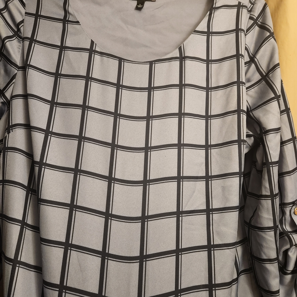 The Limited Gray and Black Windowpane Long Sleeve Dress
